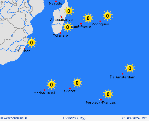 uv index South. Ind. Ocean Africa Forecast maps