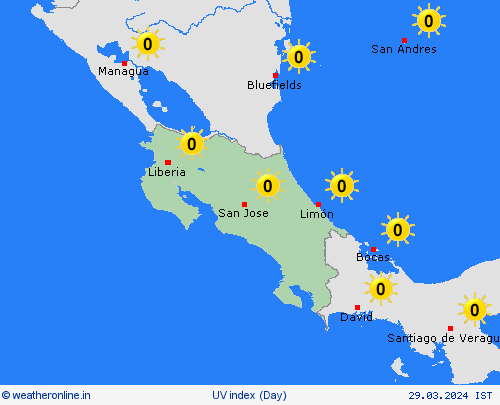 uv index Costa Rica Central America Forecast maps