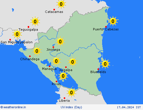 uv index Nicaragua Central America Forecast maps