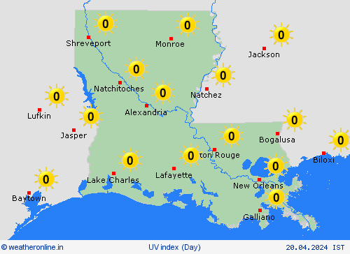 uv index Louisiana North America Forecast maps