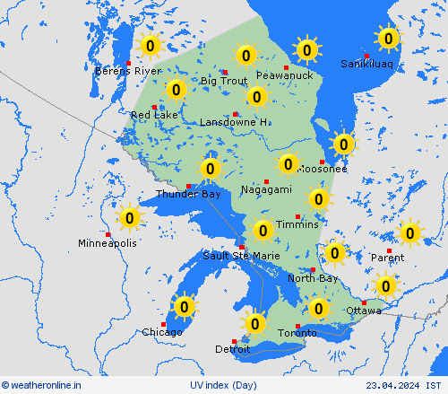 uv index Ontario North America Forecast maps