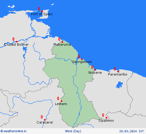 wind Guyana South America Forecast maps
