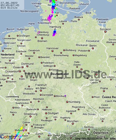 Lightning Germany 05:45 UTC Mon 27 Jun