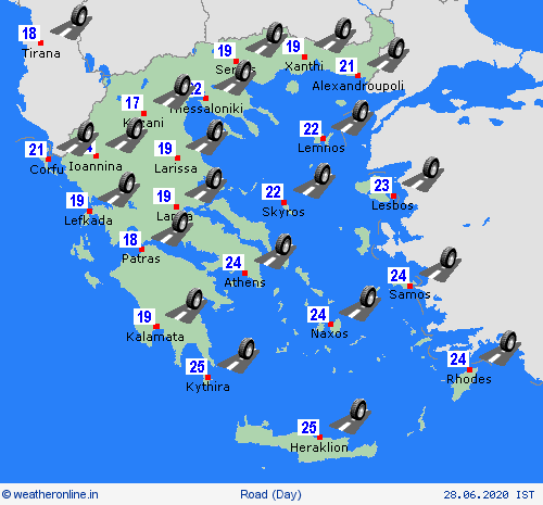 road conditions Greece Europe Forecast maps