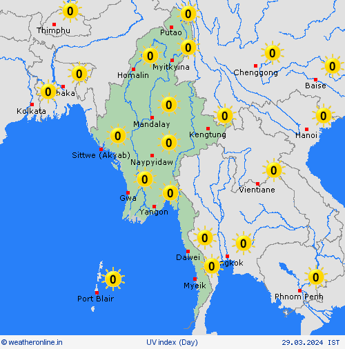 uv index Myanmar Asia Forecast maps