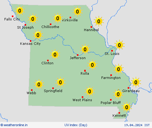uv index Missouri North America Forecast maps