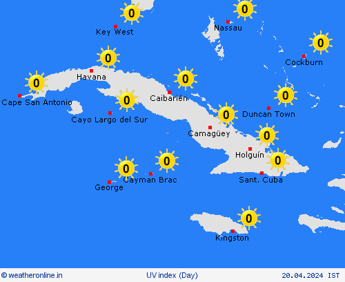 uv index Cayman Islands Central America Forecast maps