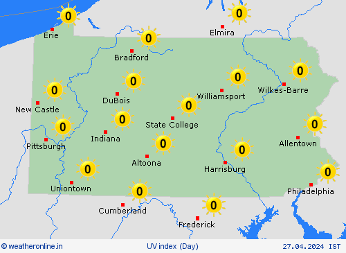 uv index Pennsylvania North America Forecast maps