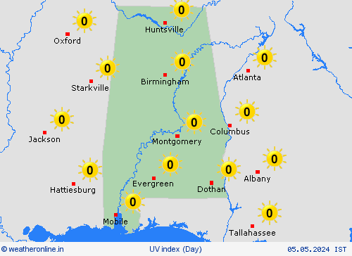 uv index Alabama North America Forecast maps